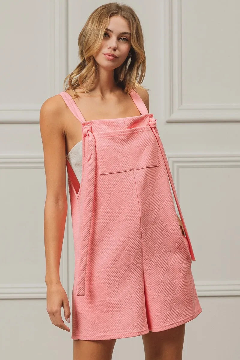 BiBi Blush Pink Texured Jacquard Romper with Side Pockets