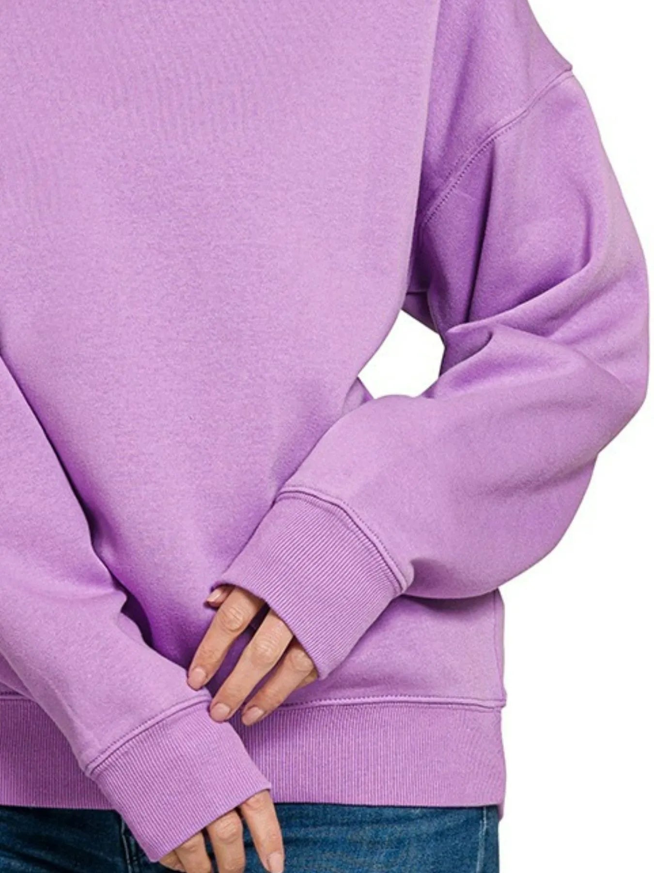 Zenana Bright Lavender Fleece Crewneck Long Sleeve Sweatshirt