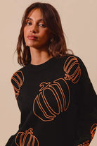 SO ME Pumpkin Embroidered Sweater