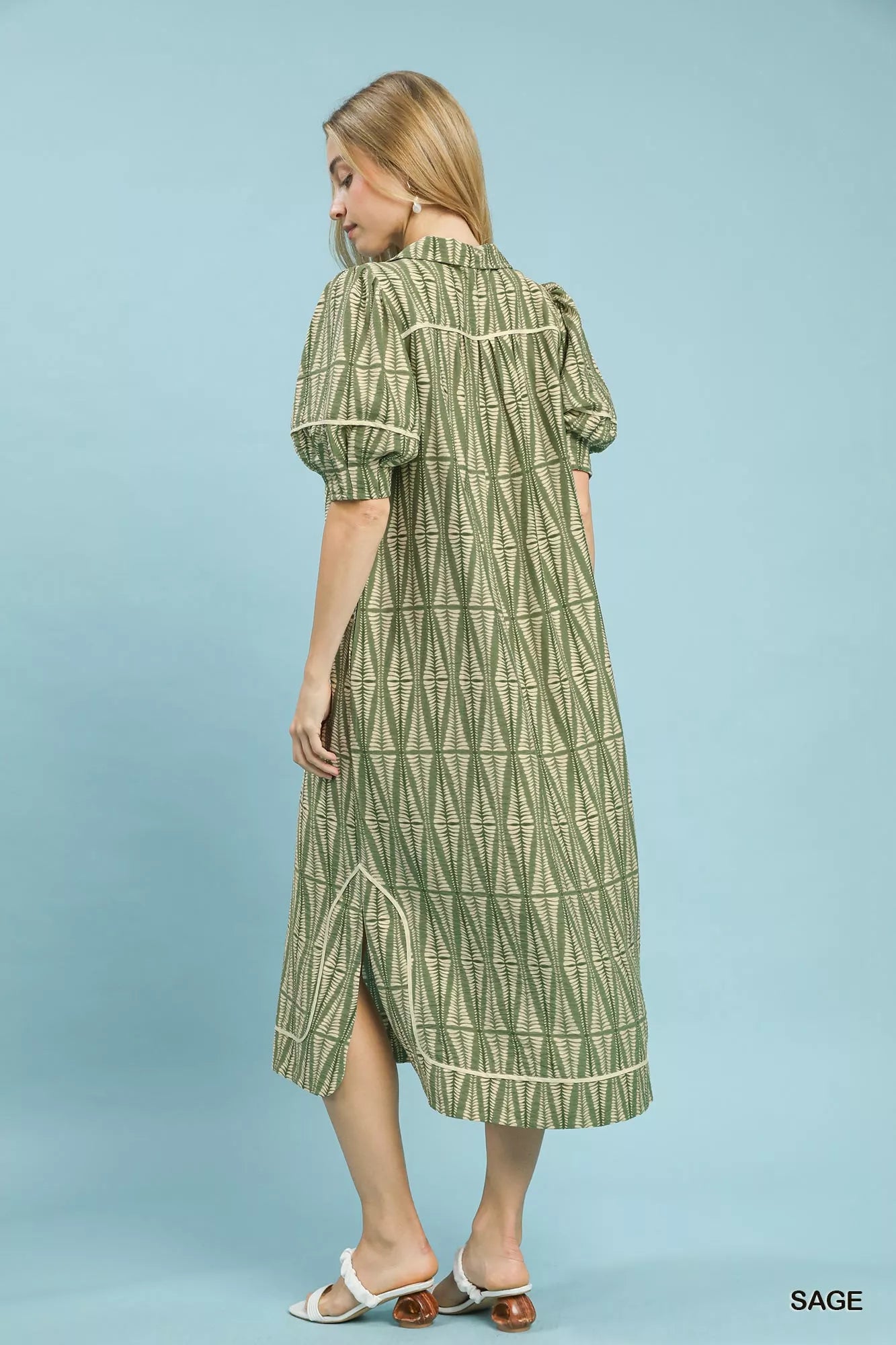 Umgee Sage Geometric Print Midi Dress