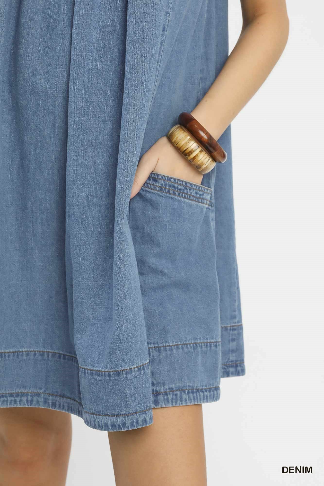 Umgee Denim tone Washed Denim Mini Dress