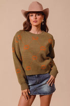 SO ME Olive & Rust Pumpkin Rhombus Halloween Thanksgiving Sweater OLIVE RUST