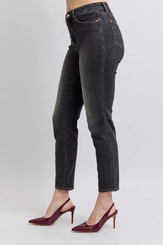 Judy Blue Black Mid Rise Tummy Control Slim Jeans