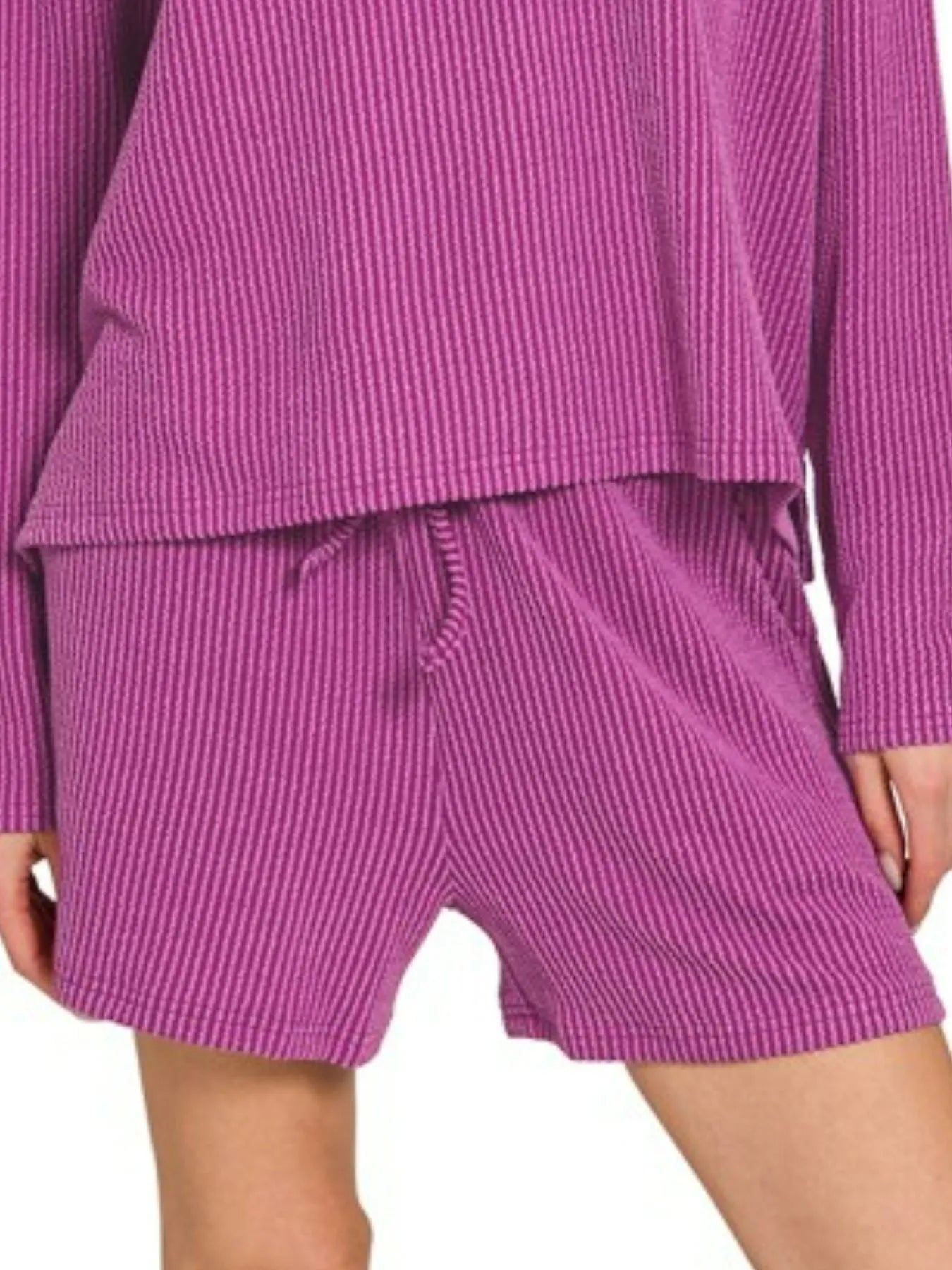 Zenana Plum Corded Rib Long Sleeve Tee and Shorts Set