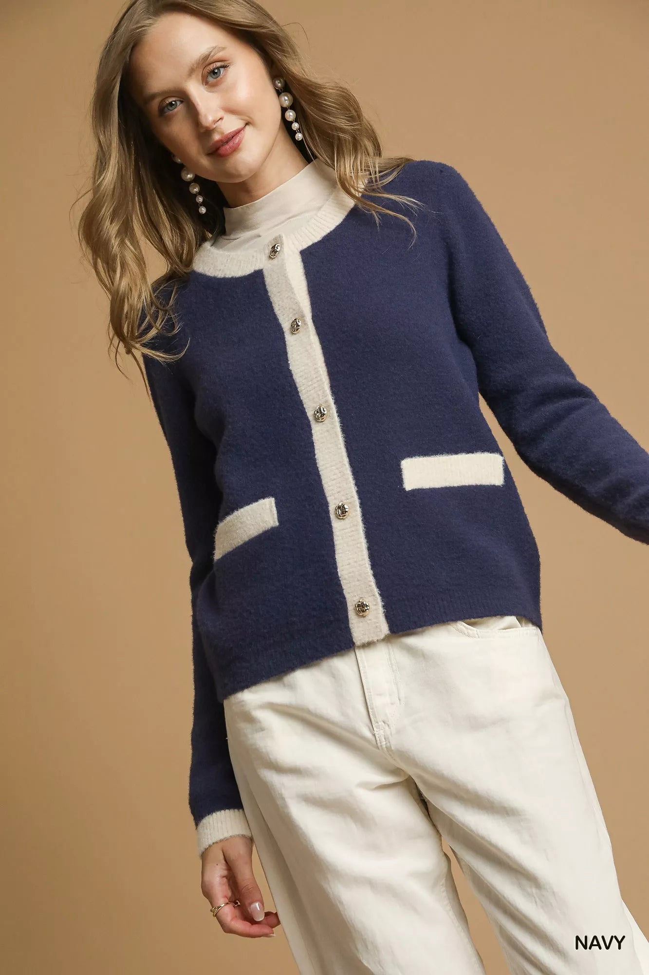 Umgee Navy Two-Tone Button Front Cardigan NAVY