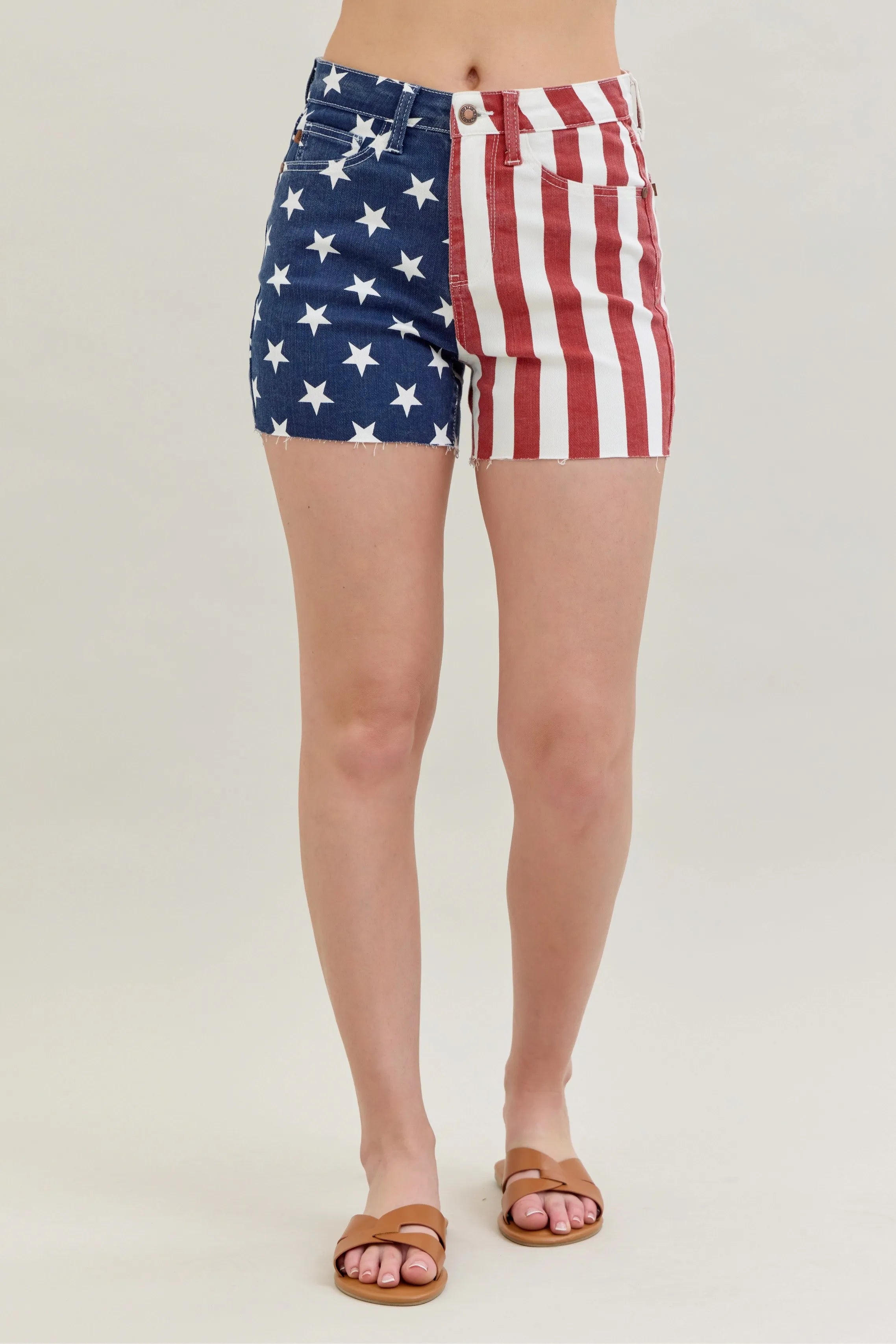 Judy Blue High Waist Americana Flag Fray Hem Shorts