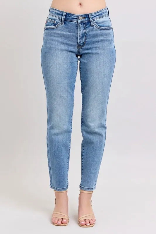 Judy Blue Mid Rise Vintage Wash Slim Jeans with Cell Phone Pocket