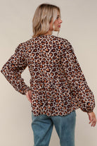 Haptics Leopard Print Front Ribbon Bow Tie Babydoll Woven Blouse