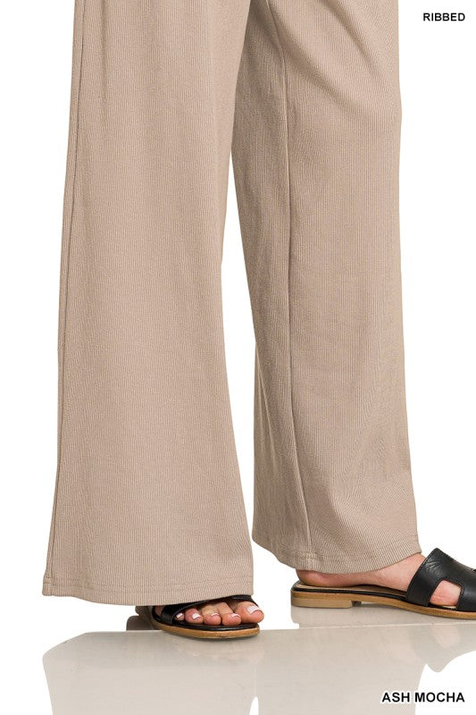 Zenana Black Ribbed Short Sleeve Tee and Pants Set