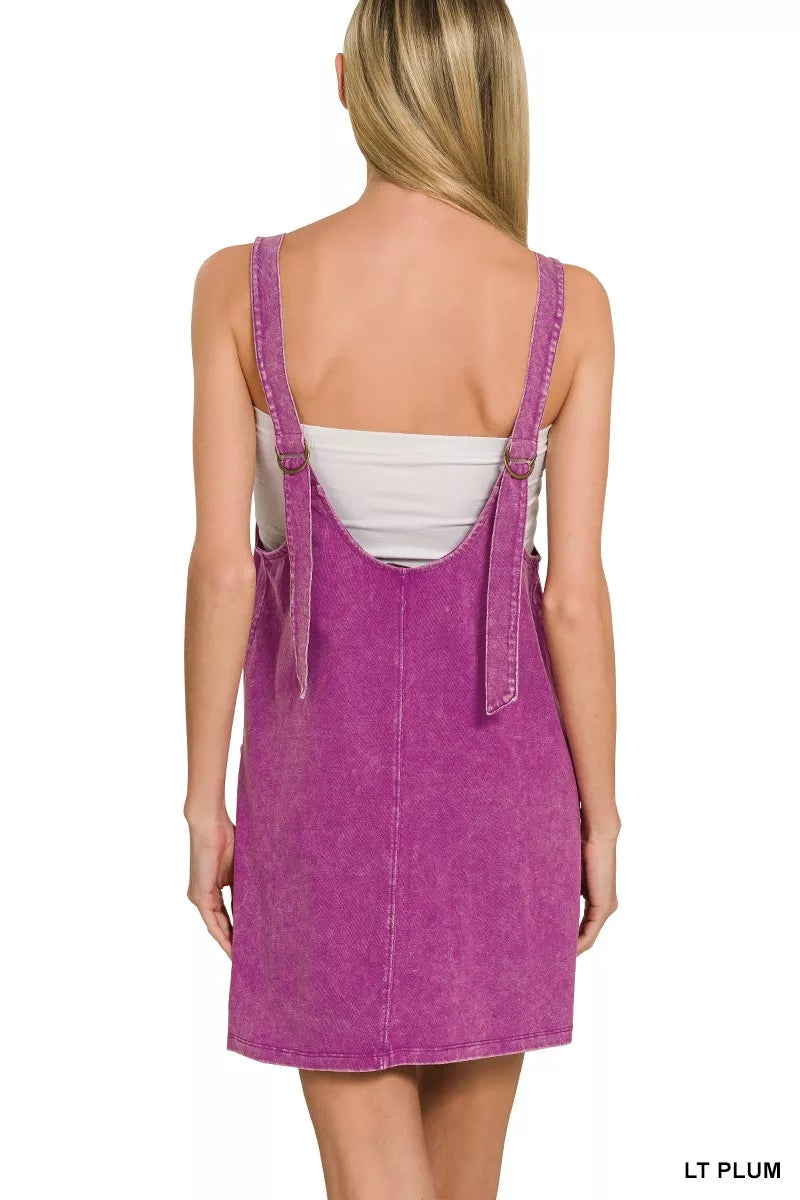 Zenana Light Plum Acid Washed Overall Knit Mini Dress