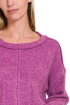Zenana Light Plum Brushed Hacci Exposed Seam Hi Low Sweater