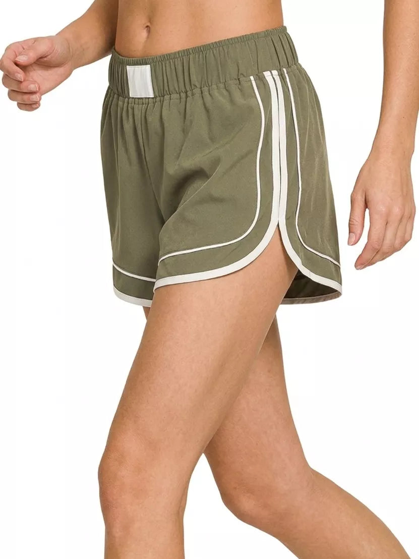 Zenana Dusty Olive Soft Woven Lined Dolphin Shorts