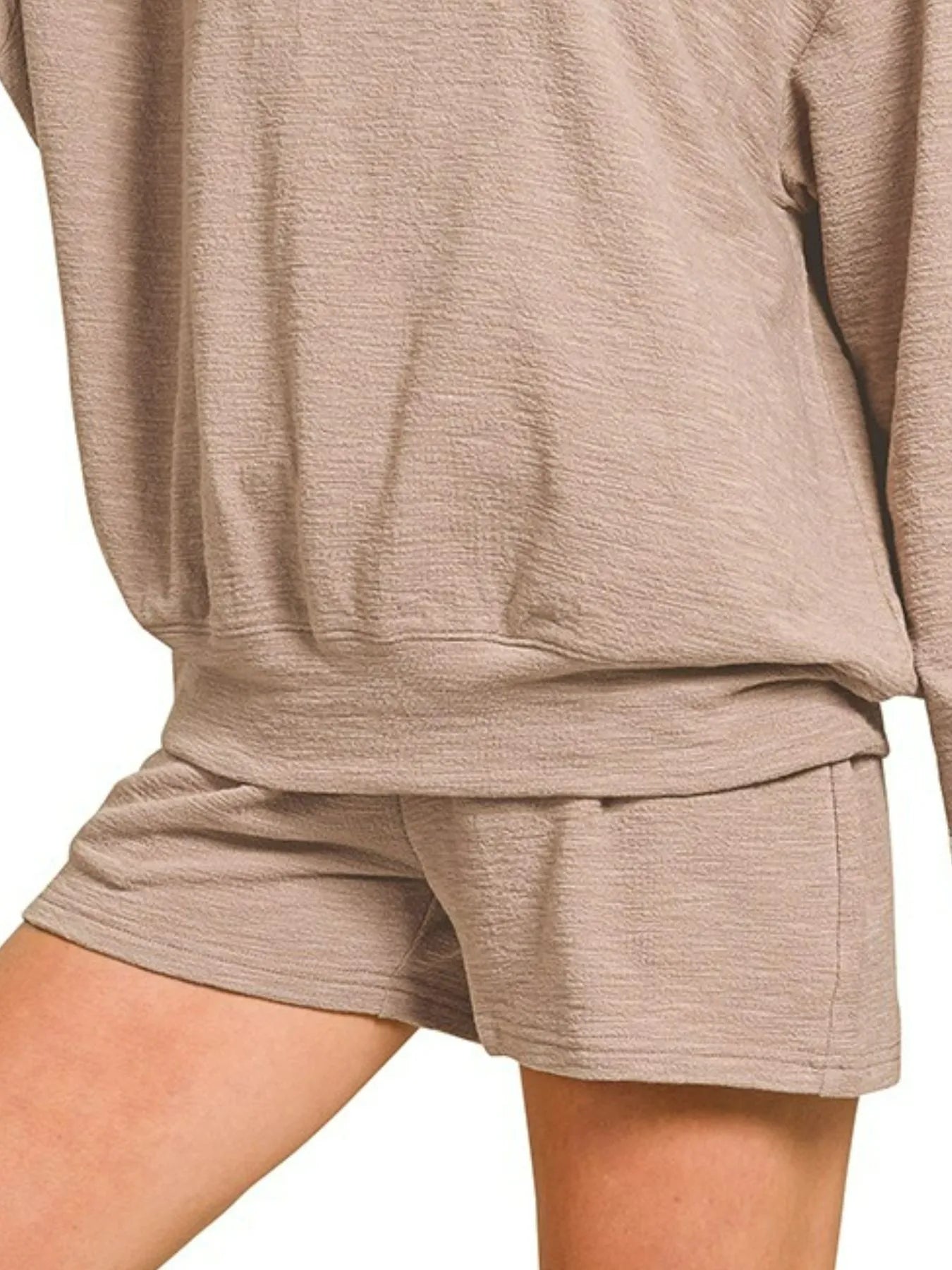 Zenana Ash Mocha Slub Long Sleeve Top and Shorts Set