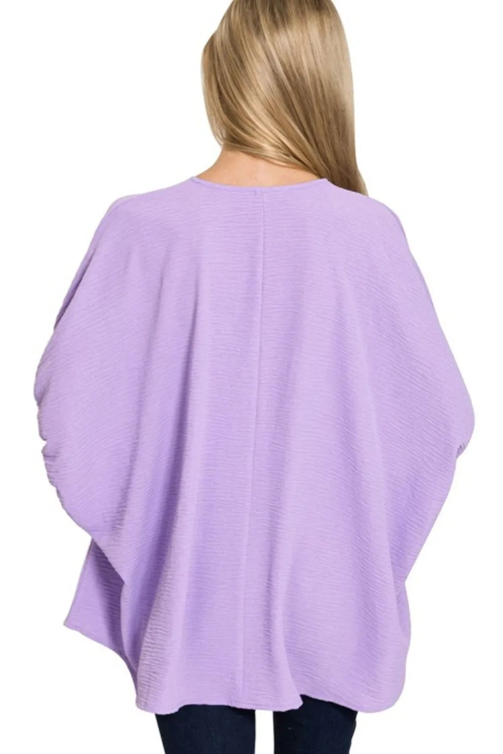 Zenana Lavender Woven Airflow V-neck Puff Half Sleeve Top