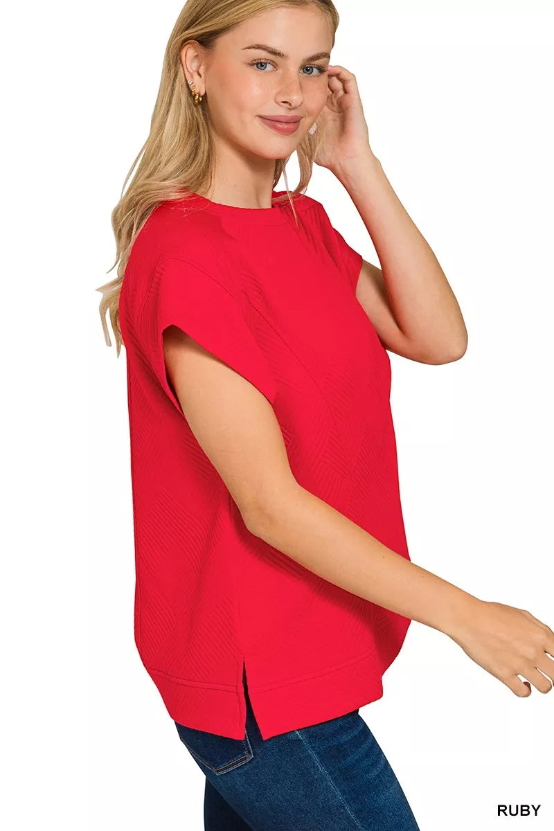 Zenana Ruby Textured Knit Jacquard Short Sleeve Top