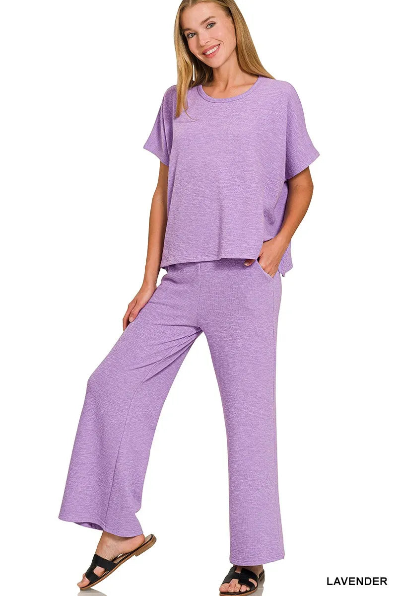 Zenana Lavender Cotton Slub Top & Pants Set