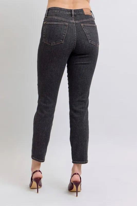 Judy Blue Black Mid Rise Tummy Control Slim Jeans