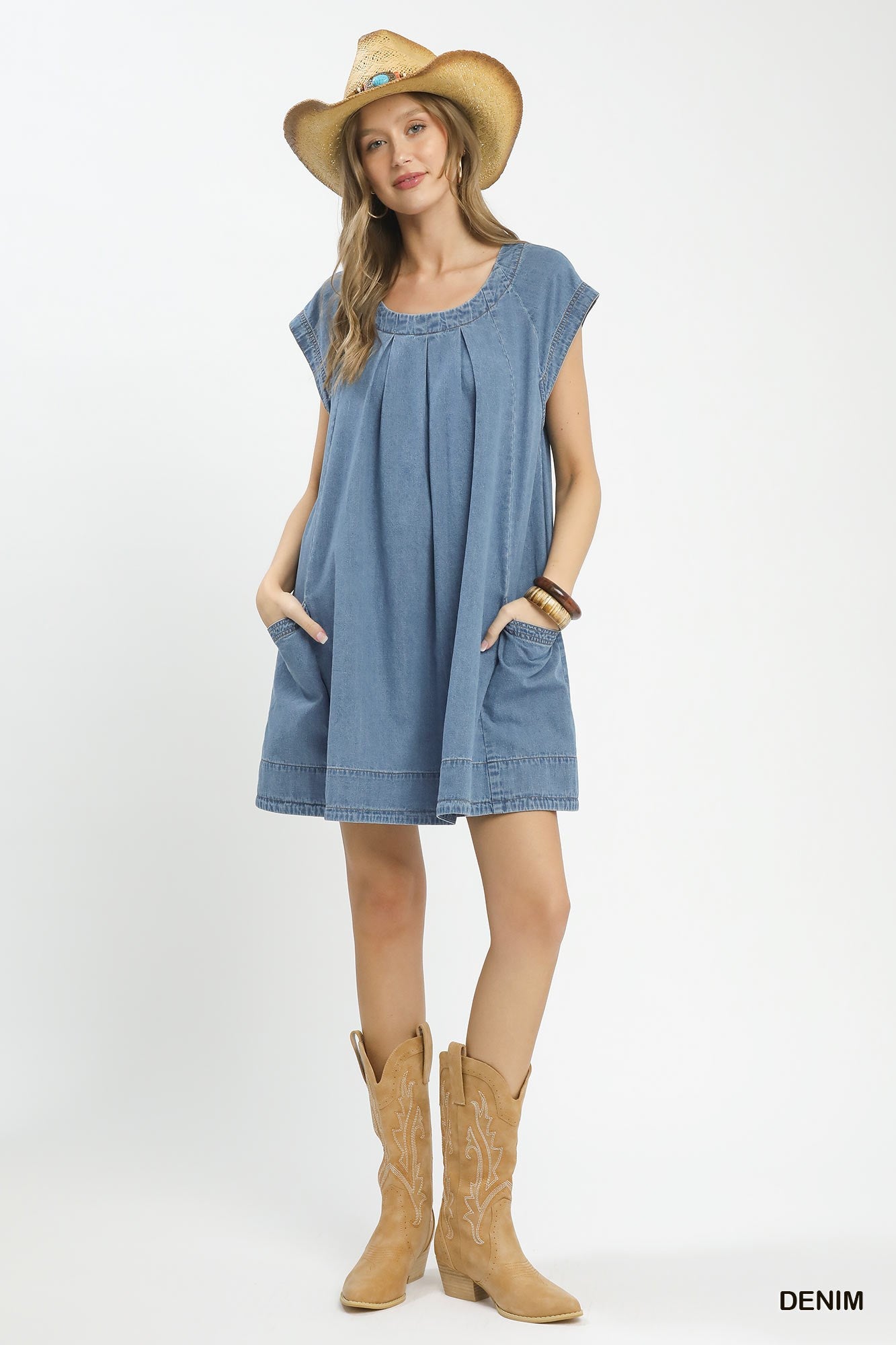 Umgee Denim tone Washed Denim Mini Dress