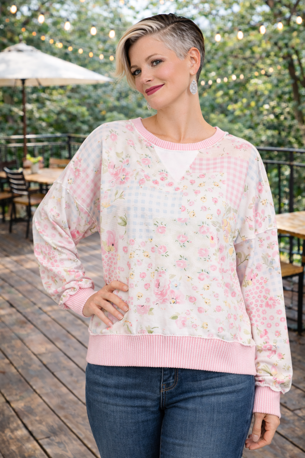 Haptics A Little Bias Printed Patchwork Top Womens