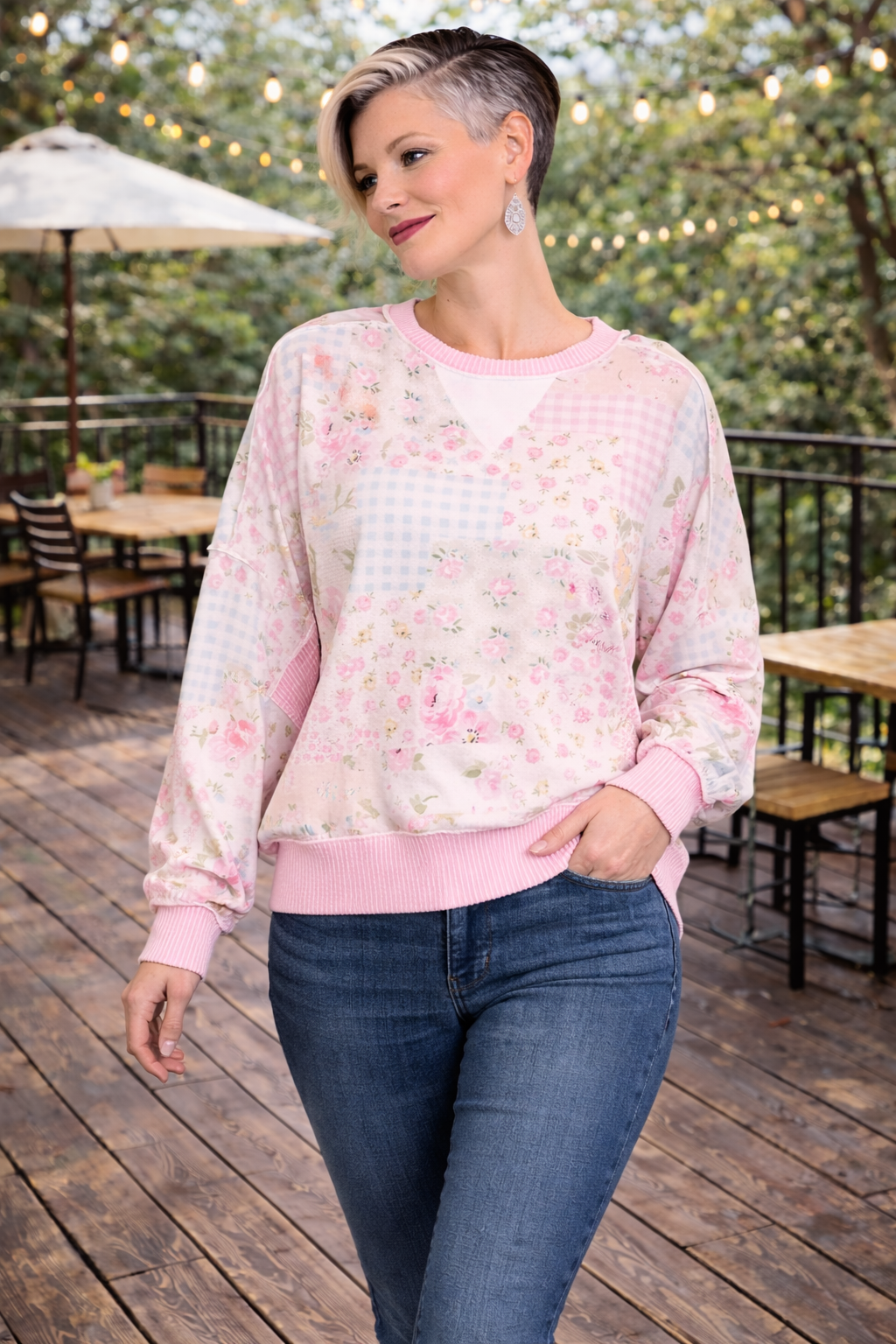 Haptics A Little Bias Printed Patchwork Top Womens