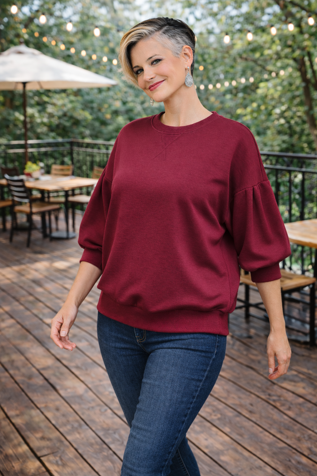 Zenana Cabernet Scuba Dolman Sleeve Sweatshirt