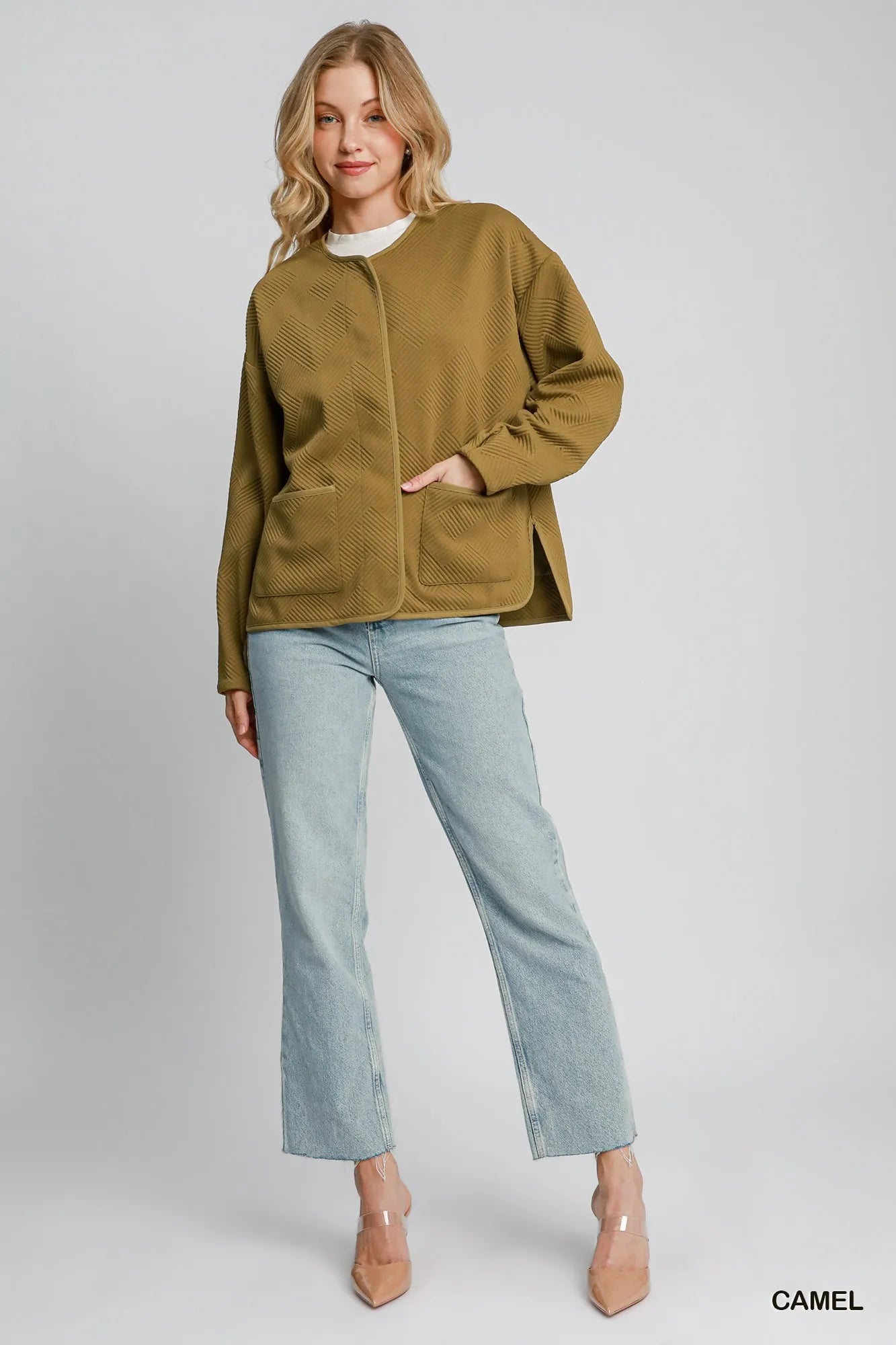 Umgee Camel Textured Jacquard Jacket