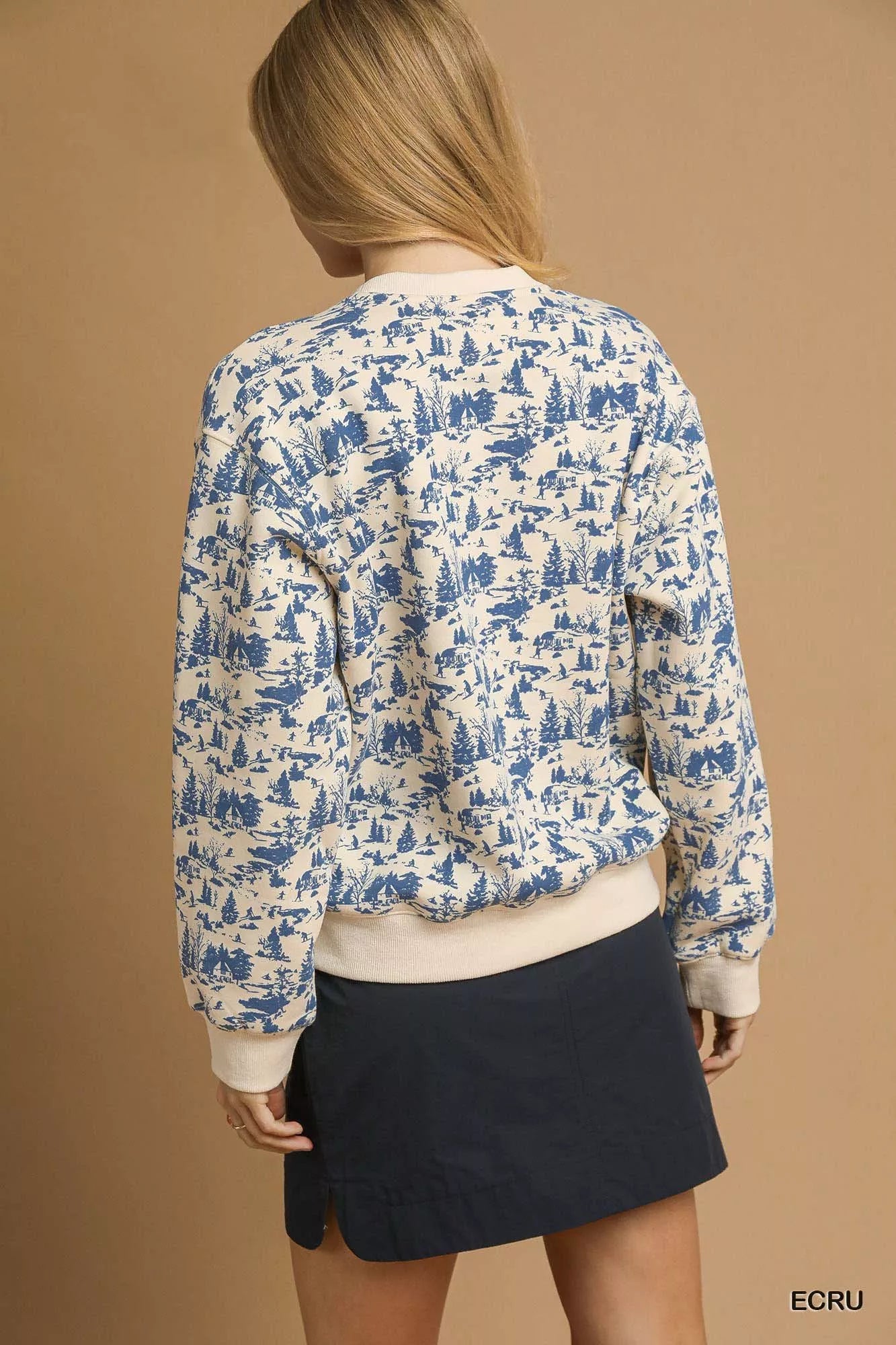 Umgee Ecru Scenic Print "Après All Day" Cropped Sweatshirt