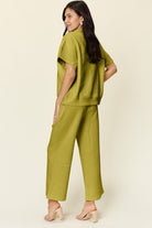 Double Take Quilted Textured Half Zip Short Sleeve Top and Pants Set Sets