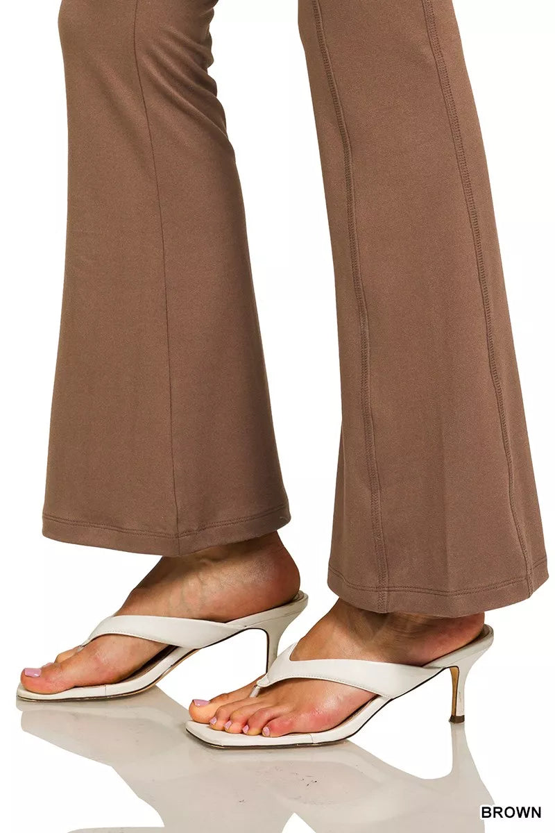Zenana Brown Brushed Dty Microfiber Flare Pants