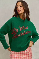 SO ME Hunter Green Sequins Lettering Christmas Holiday Sweater
