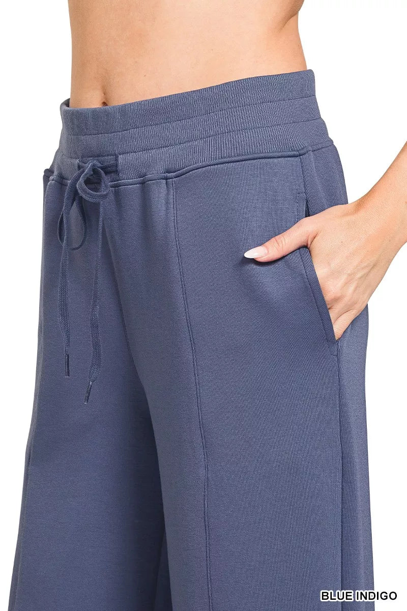 Zenana Blue Indigo Scuba Collared Pullover and Pants Set