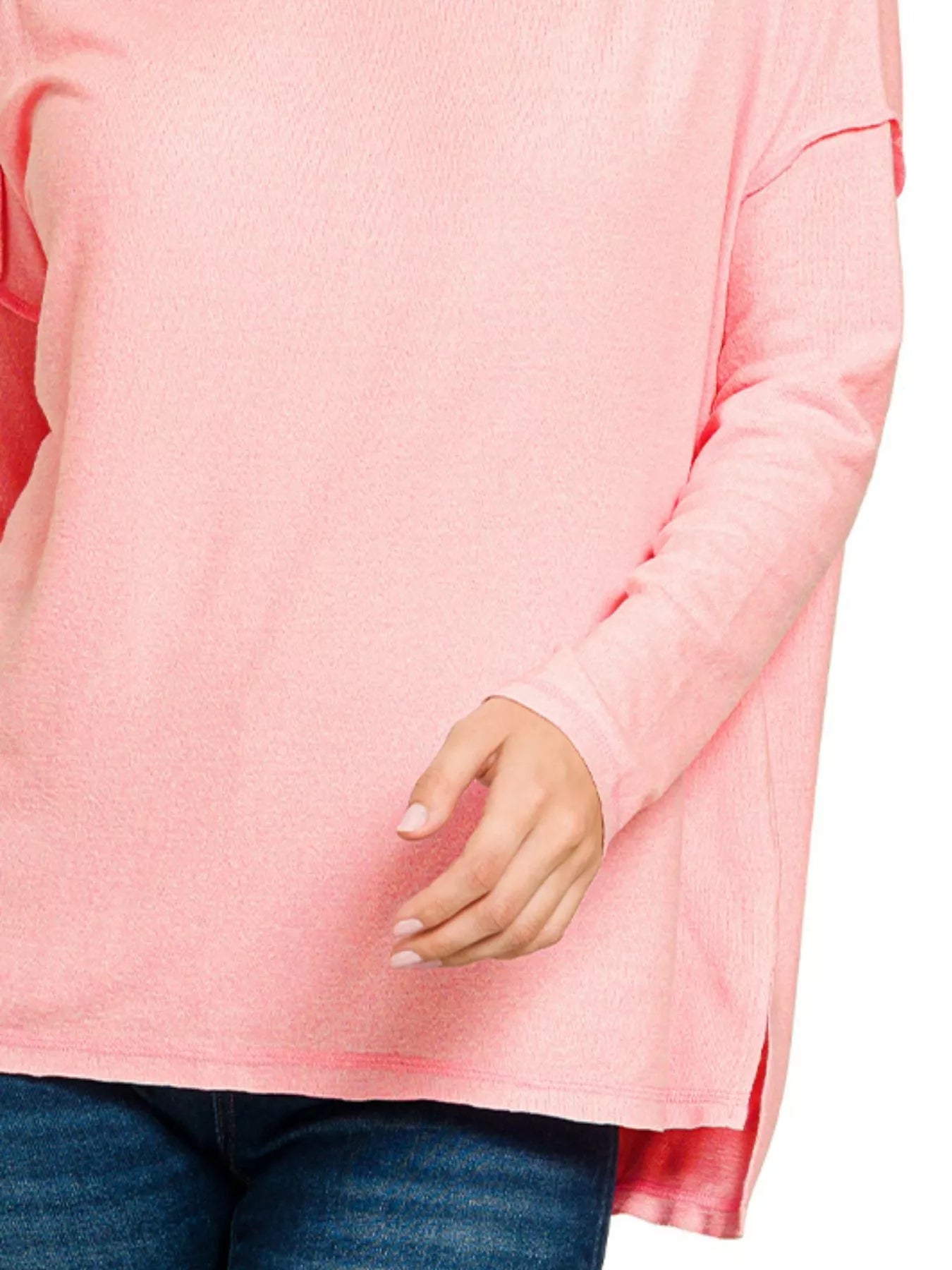 Zenana Dark Pink Melange Hacci Exposed Seam Hi-low Top