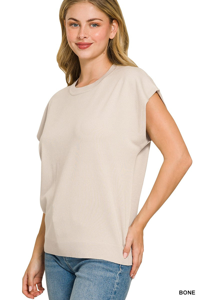 Zenana Viscose Round-neck Short Sleeve Sweater