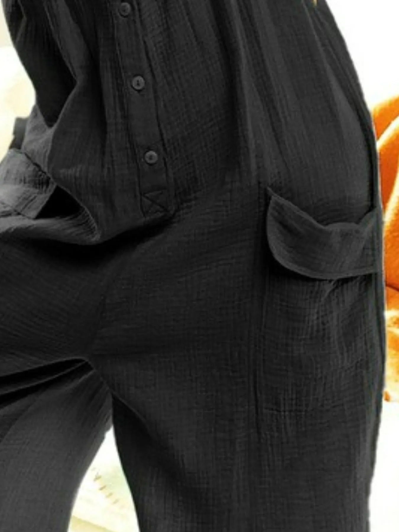 BiBi Back Gauze Buttoned Up Overall Jumpsuit with Pockets