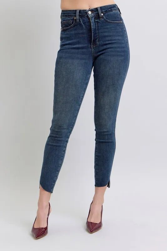 Judy Blue High Waist Tummy Control Step Hem Skinny Jeans DK