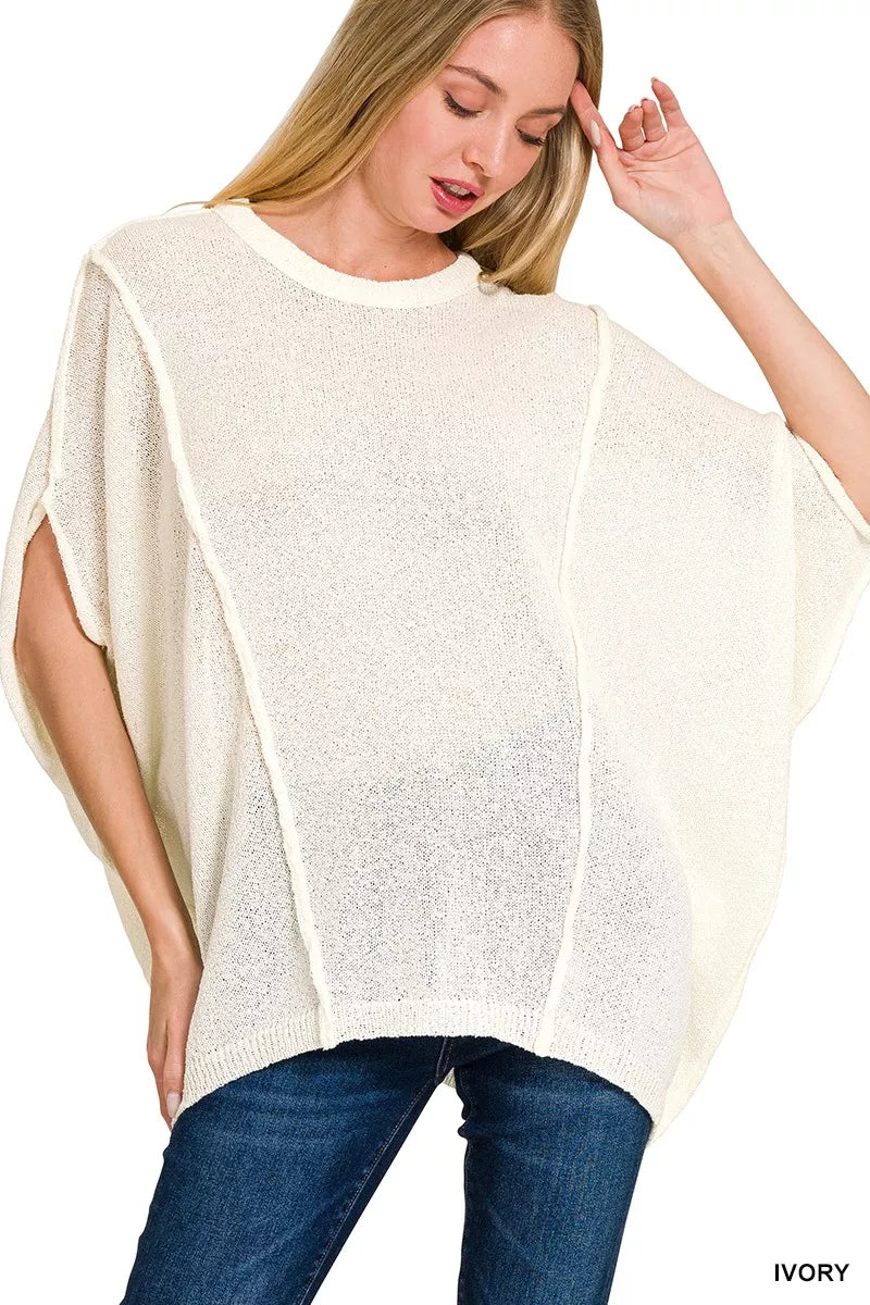 Zenana Ivory Drop Shoulder Short Sleeve Knit Top IVORY
