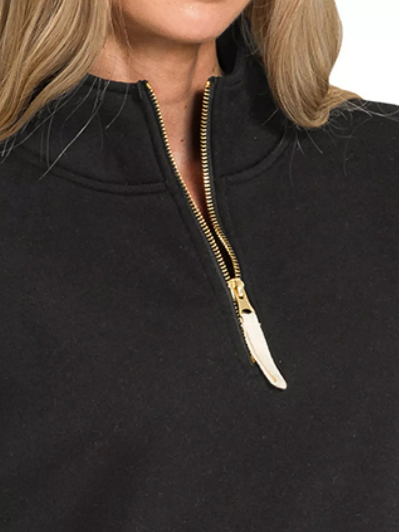 Zenana Black Fleece Half Zip Sweatshirt