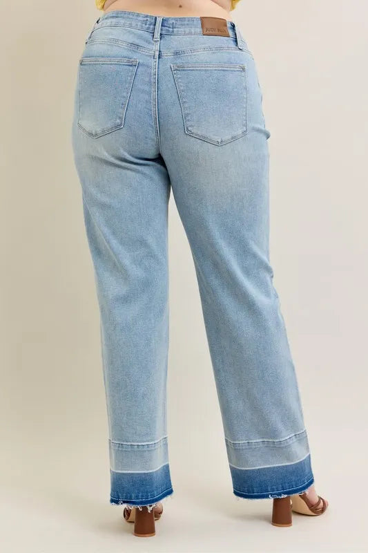 Judy Blue Light Washed Mid-rise Release Hem Wide Leg Jeans