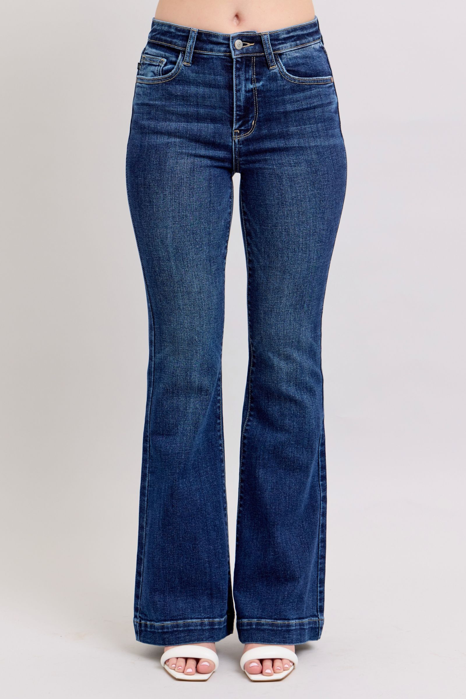 Judy Blue Dark Washed High Rise Flare Jeans with Pockets