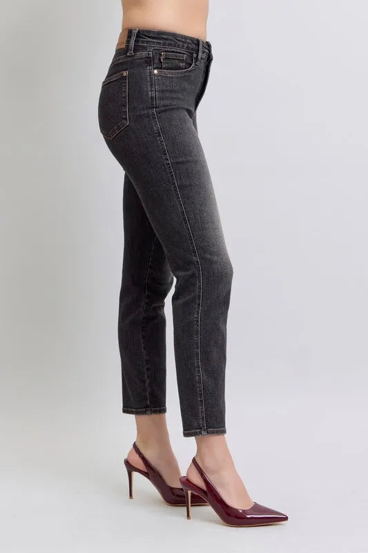 Judy Blue Black Mid Rise Tummy Control Slim Jeans