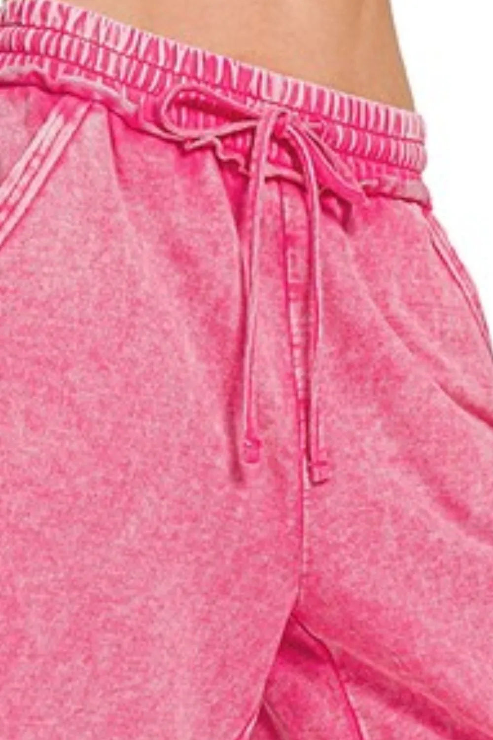 Zenana Hot Pink Washed French Terry Palazzo With Pockets