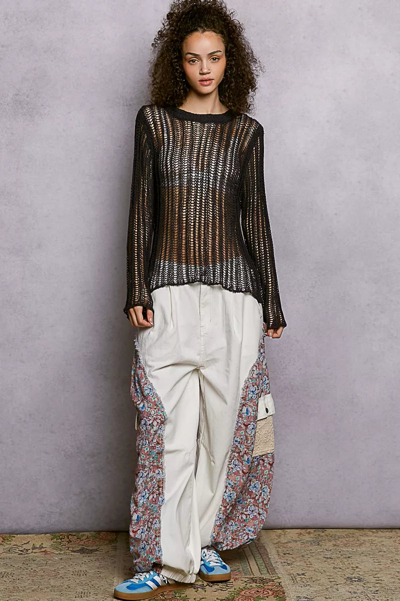 POL Openwork Round Neck Knit Cover Up