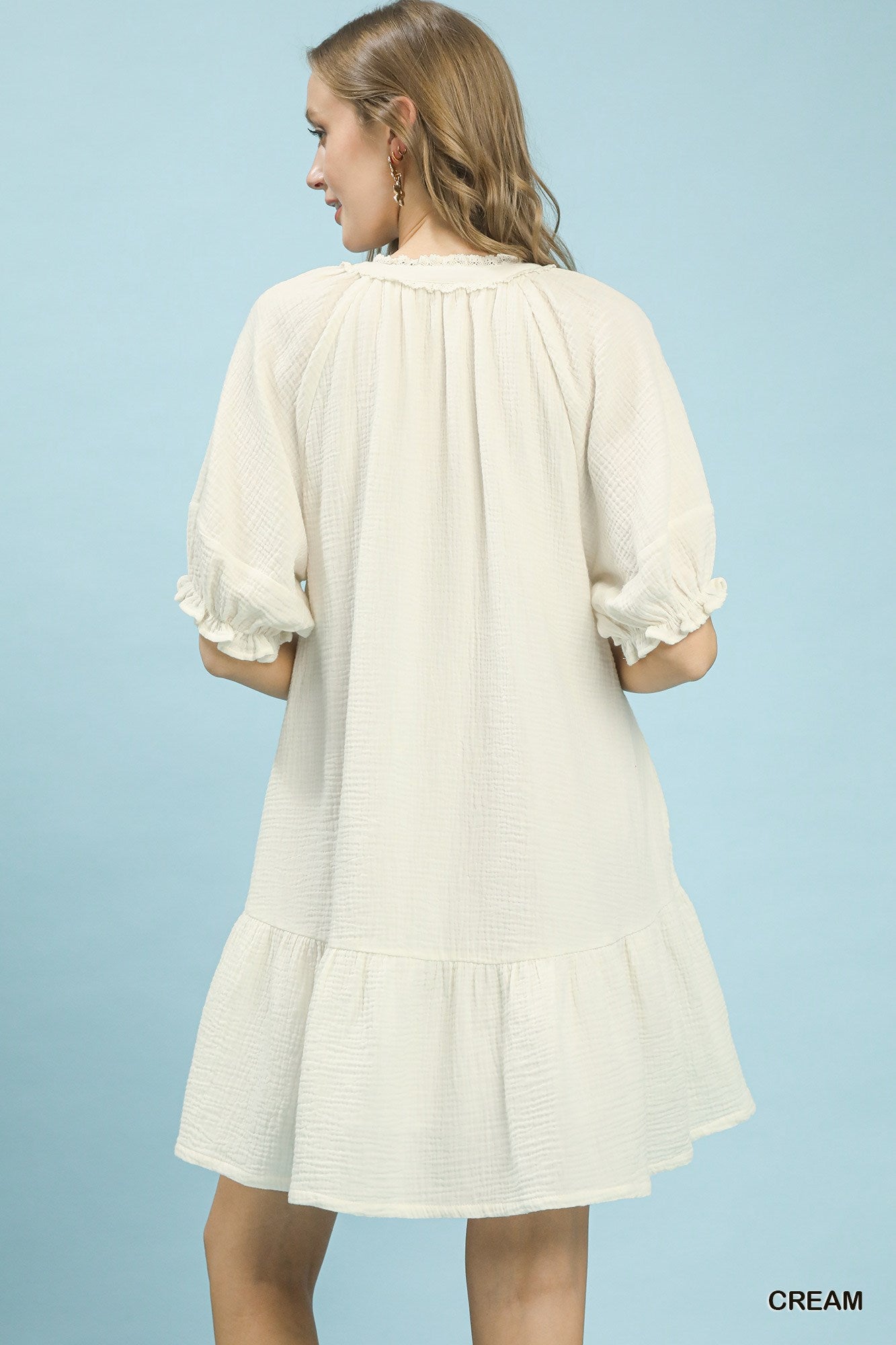 Umgee Cream Cotton Gauze Mini Dress