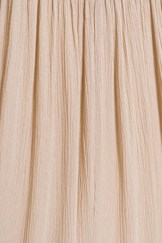 Zenana Sand Beige Woven Crinkle Gauze Crop Tee and Skirt Set