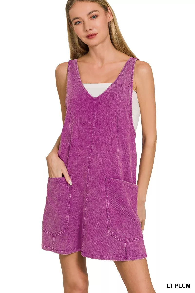 Zenana Light Plum Acid Washed Overall Knit Mini Dress