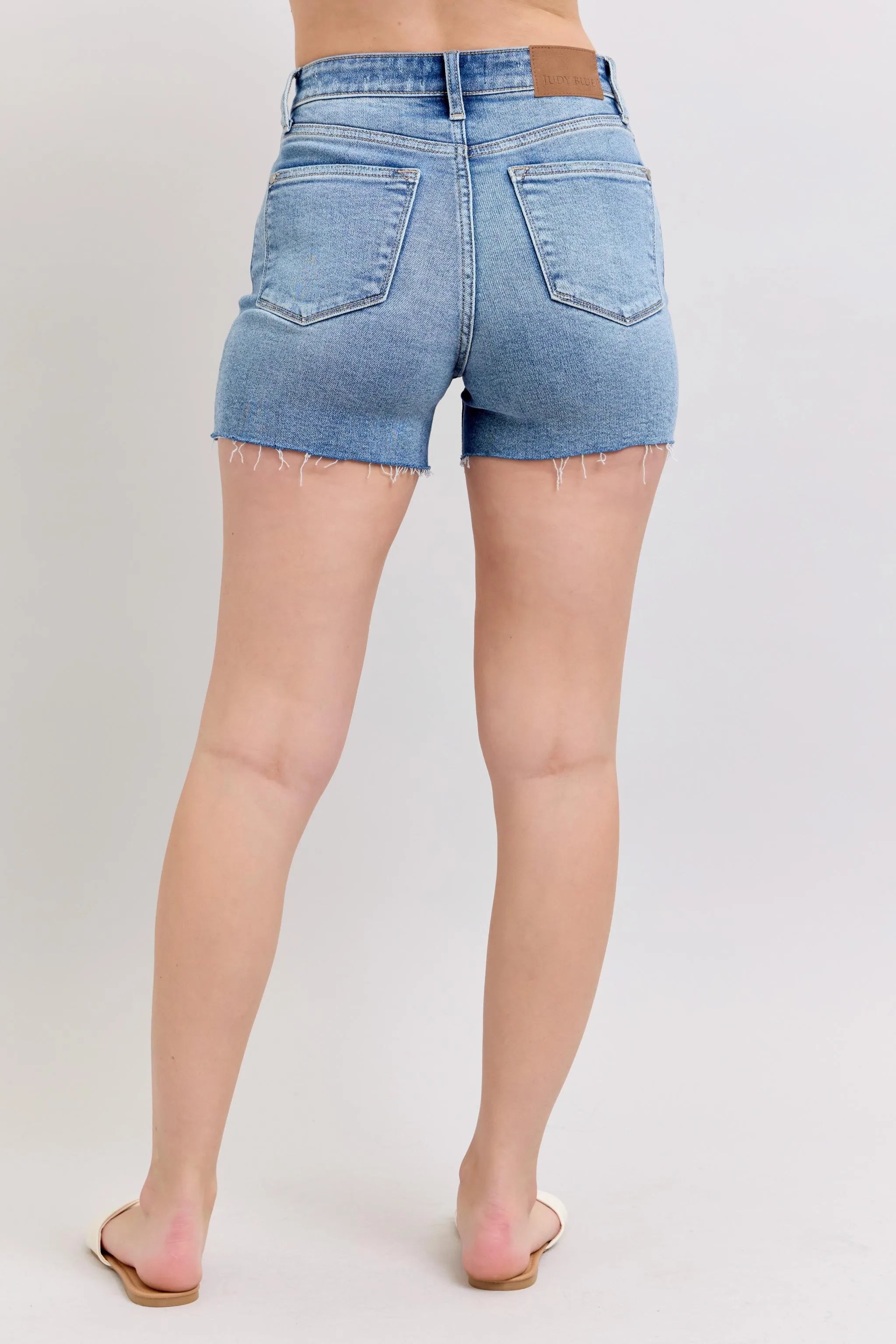 Judy Blue High Waist Denim Shorts W/stitch Over Destroyed Detail