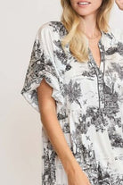 Umgee Black Two Tone Landscape Print Dress with Balloon Sleeves