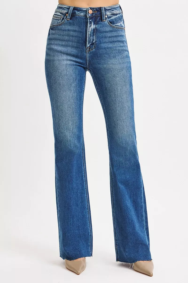 RISEN Dark Washed High Rise Flare Jeans