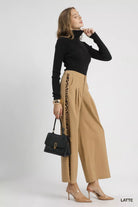 Umgee Late Front Pleated Wide-Leg Trousers with Leopard Contrast Trim