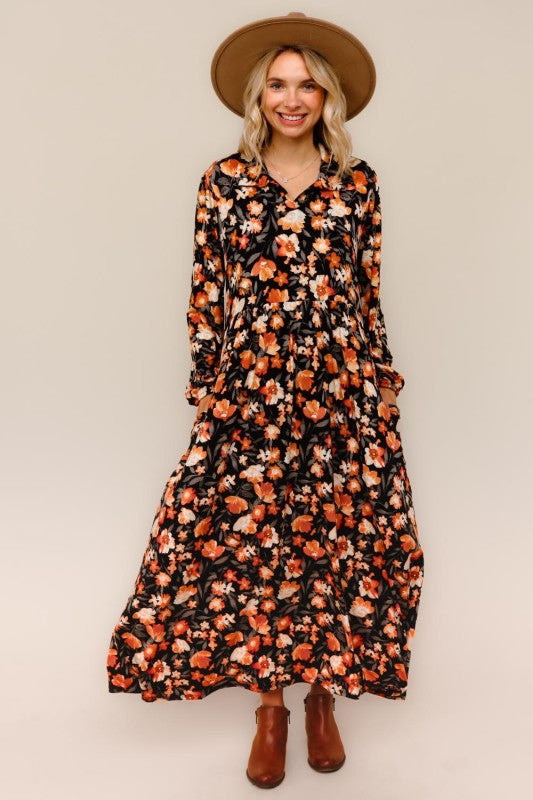 Haptics Black & Rust Floral Knit Maxi Dress